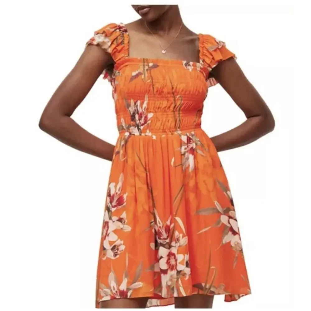 allsaints orange dress ALLSAINTS Gia Asymmetrical Midi Dress